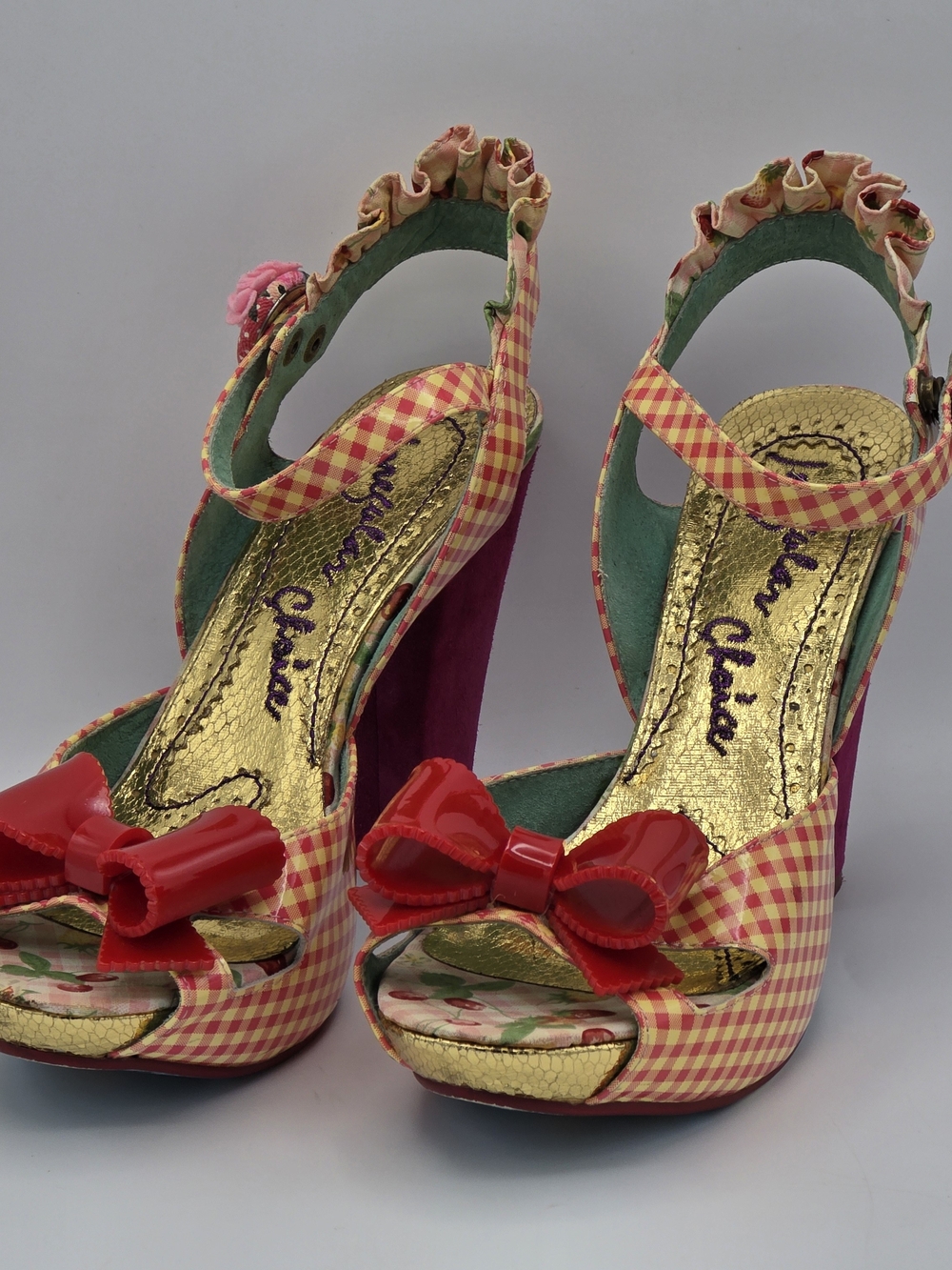 Irregular Choice Pink Gingham Bow Peep-Toe Heels